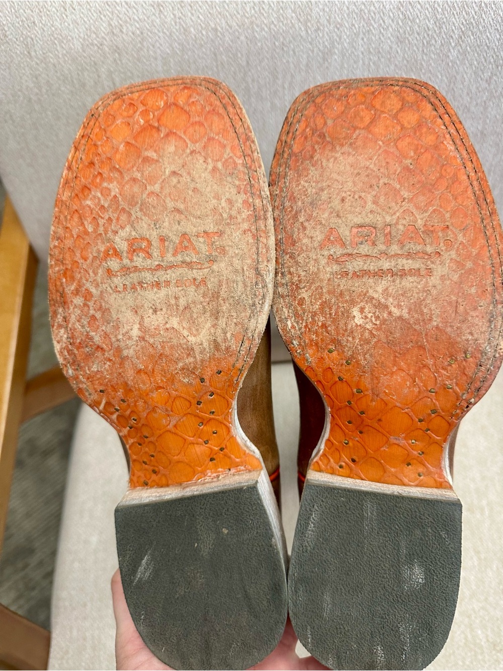 Ariat Brown Leather Cowboy Boots with Teal Insole - Picture 9 of 9